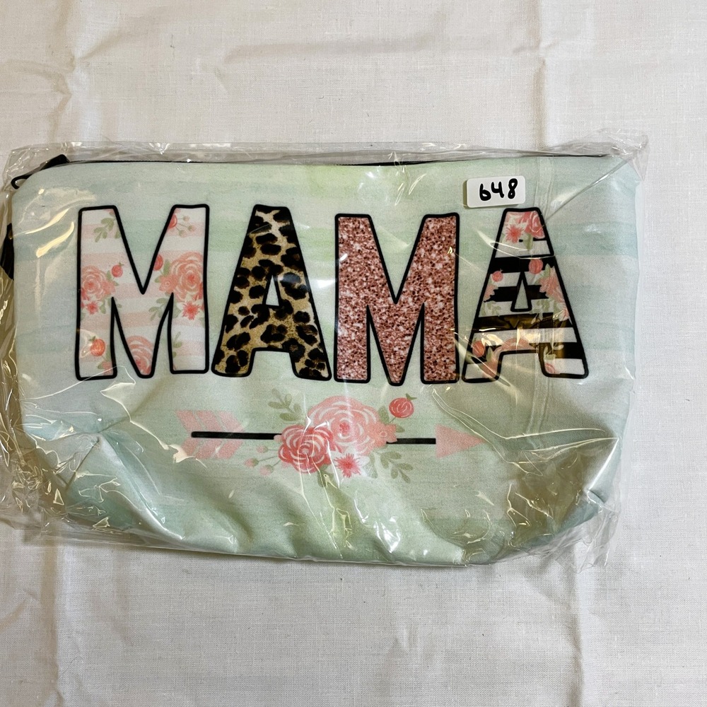The Pouch‎ MAMA Cosmetic Bag Women OS Mint Green NWT Leopard Floral Hearts Boho